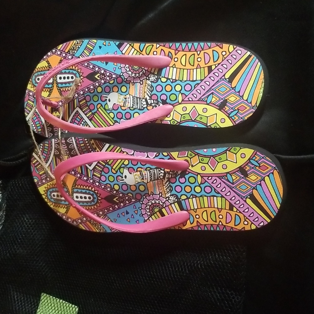 sakroots flip flop sandals colorful print sz. 10